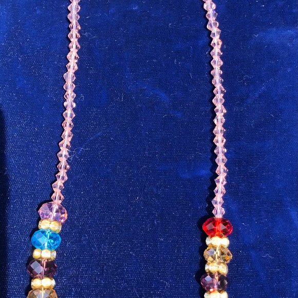 Jewelry Set Faceted Glass Beaded Rondelle Multi Colored Necklace Earrings New - Picture 7 of 8